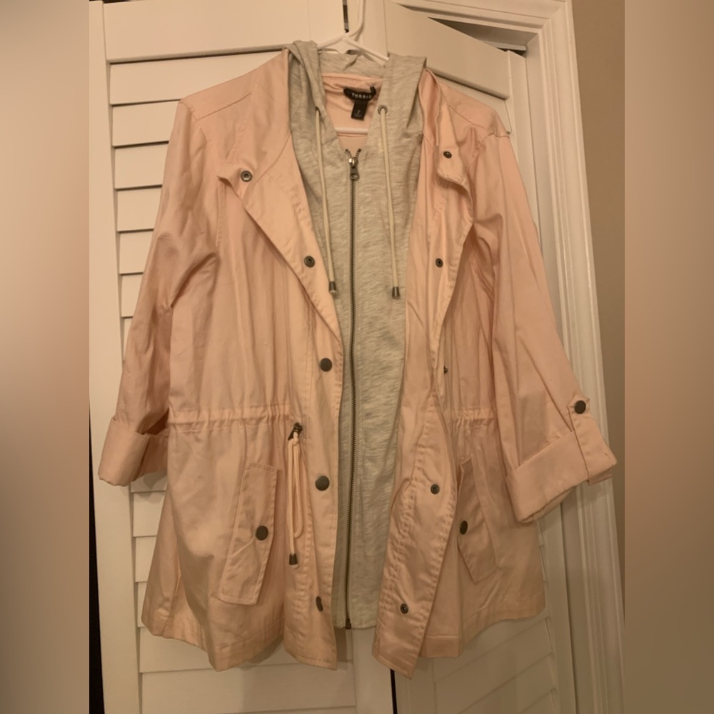 Torrid Light weight full zip with snaps hooded canvas utility jacket